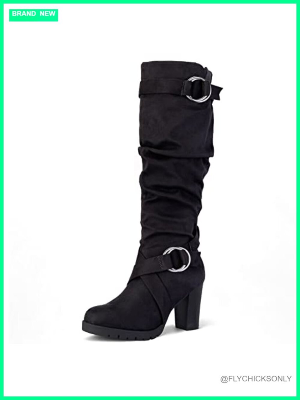 Womens Knee High Boots Chunky Block Heel Side Zipper Suede